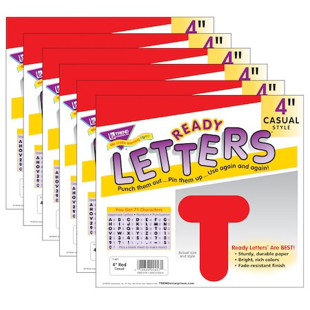 Trend Enterprises Red 4 Casual Uppercase Ready Letters, PK6 T457